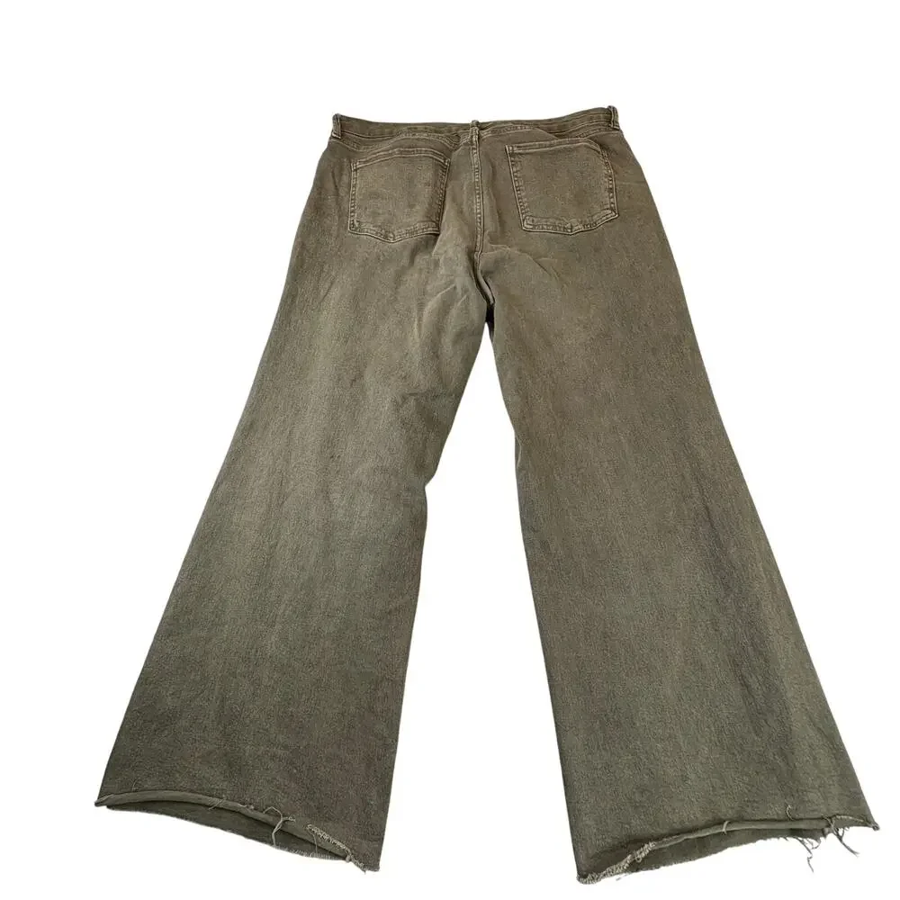 Kut From The Kloth Meg Fab Ab Wide Leg Jeans Olive Green Raw Hem 16